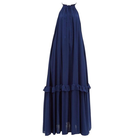 STAUD navy XS Ina Tiered Halterneck Muslin Maxi Dress - Picture 4 of 9